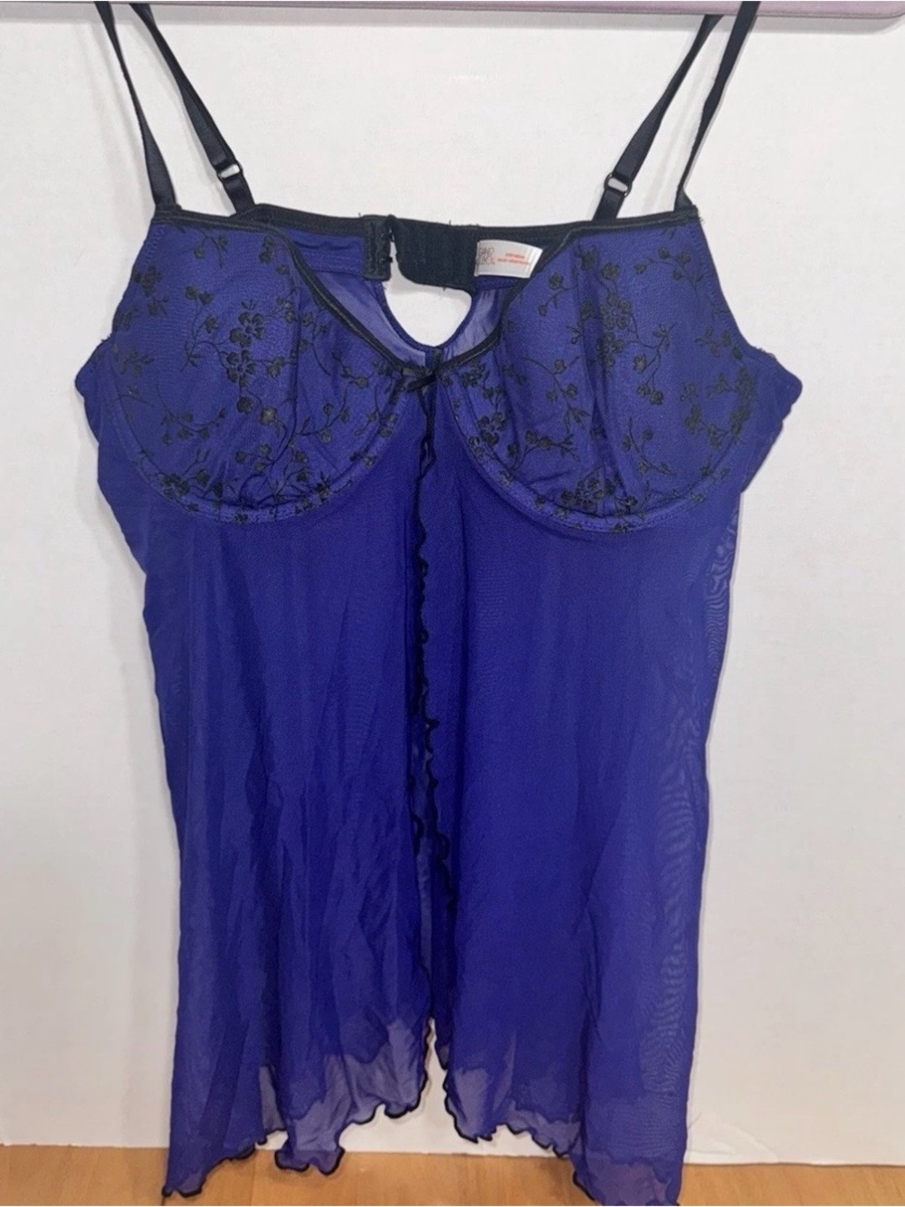 Gilligan & OMalley Purple Lace Babydoll Lingerie Mesh Underwire Slip Top Sz M/L